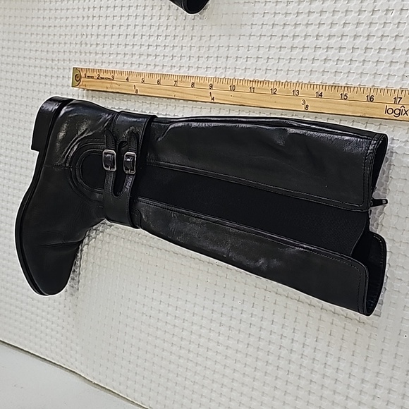 Secto Meucci Black Leather Tall Boots Slide zipper closure round toe Size 8N - Picture 12 of 15